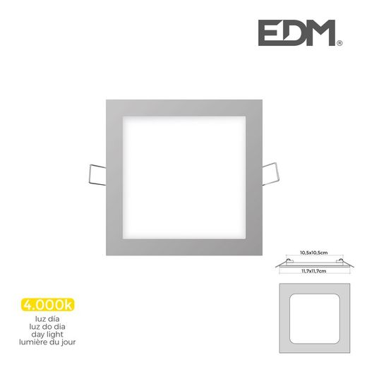Mini downlight edm led 6w 320 lumen carré 12cm 4,000k cadre chromé