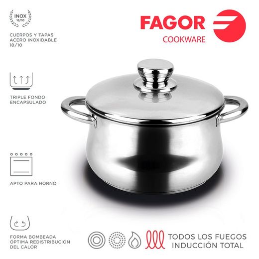Marmite inox silverinox + couvercle ø24cm inox 18/10 fagor