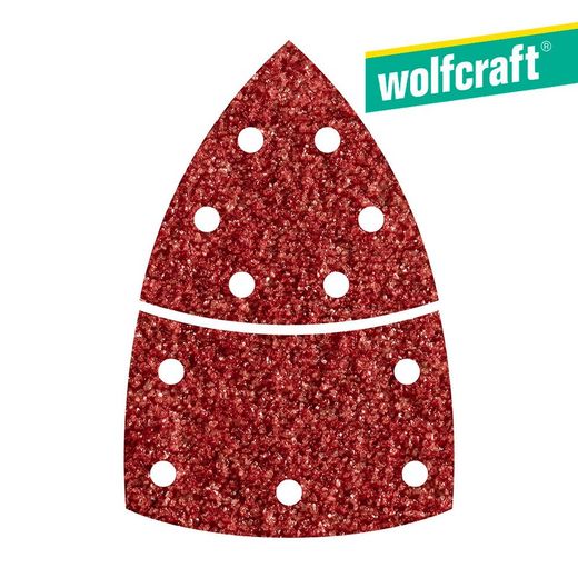 Pack de 10 feuilles abrasives adhésives, grain 80 corindon perforé triangulaire 1813000 Wolfcraft