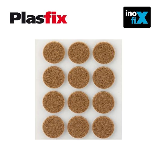 Pacote de 12 feltros castanhos sintéticos adesivos de diâmetro 22 mm plasfix inofix