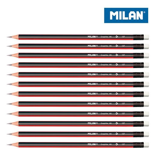 Pacote de 12 lápis de grafite com borracha milan