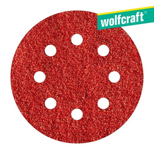 Pacote de 5 folhas de lixa adesivas, grão 120 corindo perfurado Ø125 mm 2251000 Wolfcraft