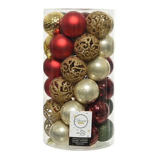 Pacote de 37 bolas decorativas em cores sortidas douradas e vermelhas Ø6cm