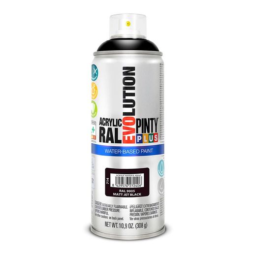 Tinta spray à base de água Pintyplus Evolution 520cc Ral 9005 preto fosco intenso