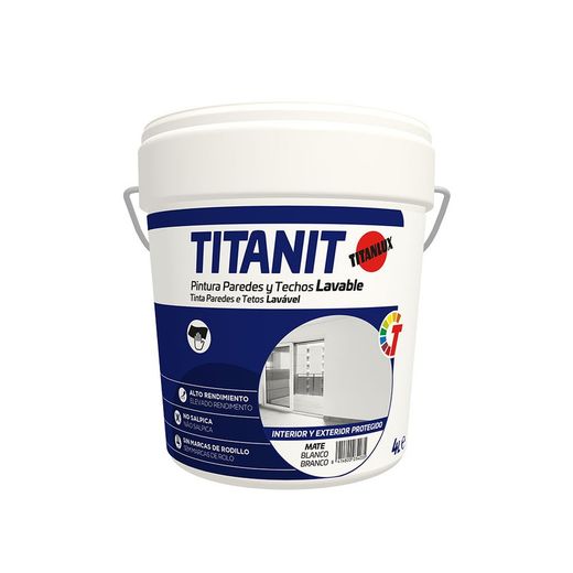 Tinta para Paredes e Tetos Lavável Titanit Branco Mate Interior e Exterior Protegido 4l Titanlux 029190004