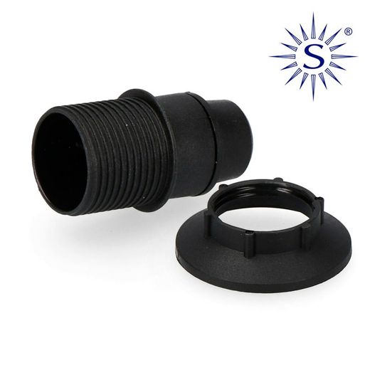 Portalamparas e-14 semi-roscado + arandela retractilado negro