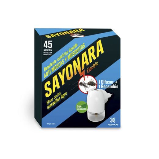 Repelente elétrico anti-mosquito comum e moscas tigre Sayonara para uso interno (caixa difusora mais líquido de recarga)
