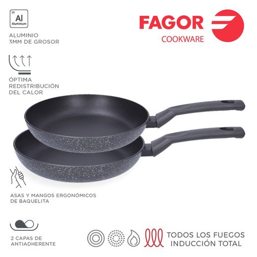 Poêle à Frire Elan 3 Marbre Ø20+24cm Aluminium Extra Épais 3mm Fagor