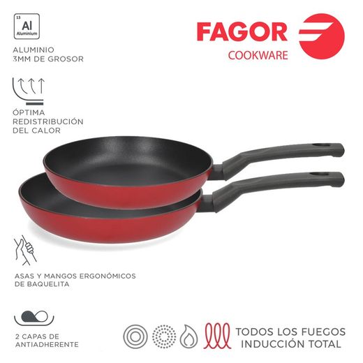 Poêle Elan 3 Rouge Ø20+24cm Aluminium Extra Épais 3mm Fagor