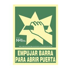 Placa de Evacuação "Barra de Empurrar para Abrir Porta" Classe B (Pvc 0,7mm) 22,4x30cm