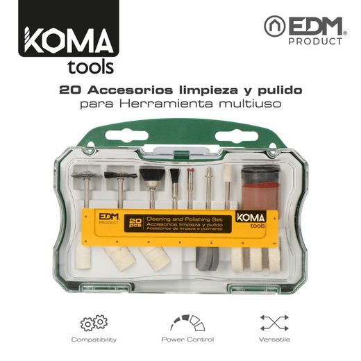 Conjunto de 20 acessórios koma tools para mini ferramenta rotativa multiuso ref: 08709 edm