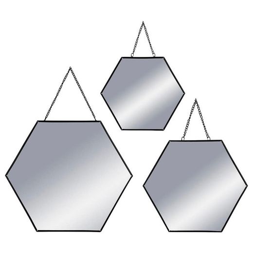 Lot de 3 miroirs hexagonaux noirs 19,8x17,5cm/25x22,5cm/29,5x26cm