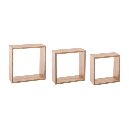 Conjunto de 3 Prateleiras Tipo Cubo Cor Natural 3 Medidas