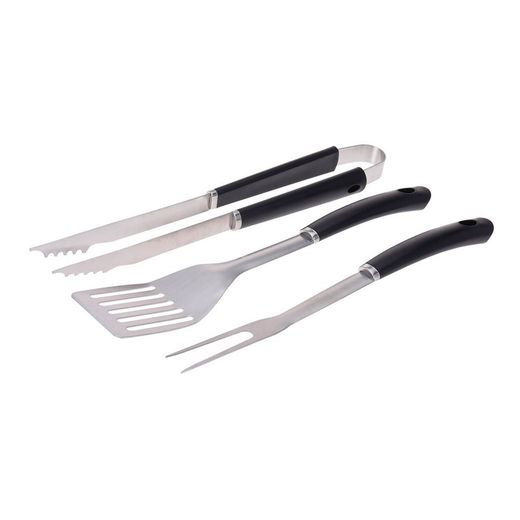 Conjunto de 3 Utensílios para Churrasco PVC/Aço Inox Cor Preto Edm