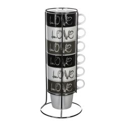 Conjunto de 6 Canecas 26cl Com Suporte em Aço Modelo 'Love'