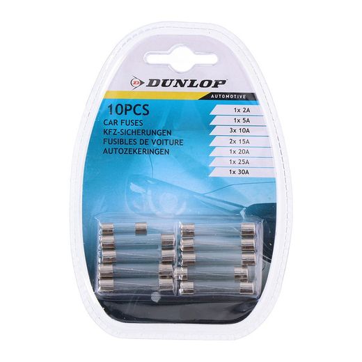 Conjunto de 10 fusíveis de vidro variados para carros Dunlop