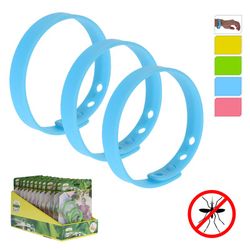 Conjunto de 3 pulseiras de citronela ajustáveis de 21cm reutilizáveis em blister de cores sortidas