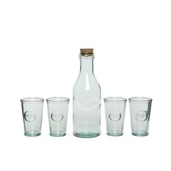 Set De Botella Y 4 Vasos De Cristal Reciclado