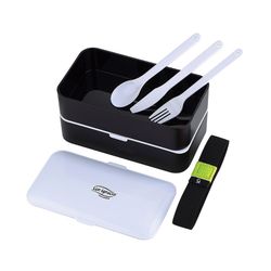 Set Hermétique Rect 2 Couches 1200ml + Couverts Noir Expert Sg4515bk San Ignacio