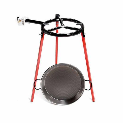 Conjunto de panela de paella polida de 38 cm com tripé e queimador de gás de 300 mm