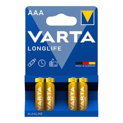 S.De. Pile alcaline Varta Aaa - Lr03 Longlife (Blister 4 unités) Ø10,5x44,5mm
