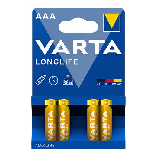 S.De. Pilha Alcalina Varta Aaa - Lr03 Longlife (Blister 4 Unidades) Ø10,5x44,5mm
