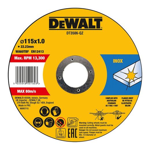 S.De. Conjunto de 10 Discos de Corte para Aço Inoxidável 115x1x22,23mm Dt3506-Qz Dewalt