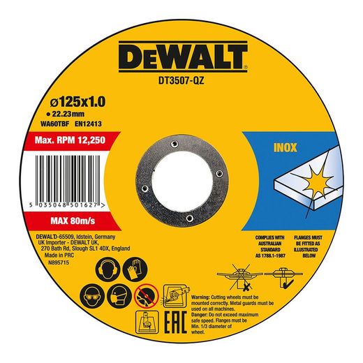 S.De. Conjunto de 10 Discos de Corte para Aço Inoxidável 125x1x22,23mm Dt3507-Qz Dewalt