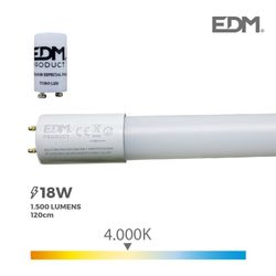 Tubo led t8 18w 1500 lm 4000k luz dia (eq.36w) edm