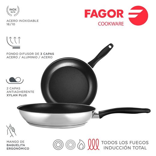 Ult. Ensemble de poêles à frire Enara en acier inoxydable Ø20+26cm 18/10 Fagor