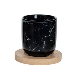 Ult. Unidades Set 4 Tazas Color Negro Con Base Madera Modelo Geom Hygge