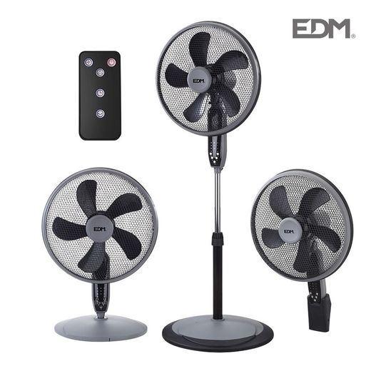 Ventilateur 3-en-1 (sol, table et mur) noir 55w pales 40 cm hauteur réglable 110-130cm edm
