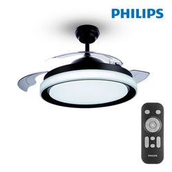Ventilador de Teto LED Modelo Atlas Preto Potência: 28+35w Lâminas: Ø106cm Com Controle Remoto Philips